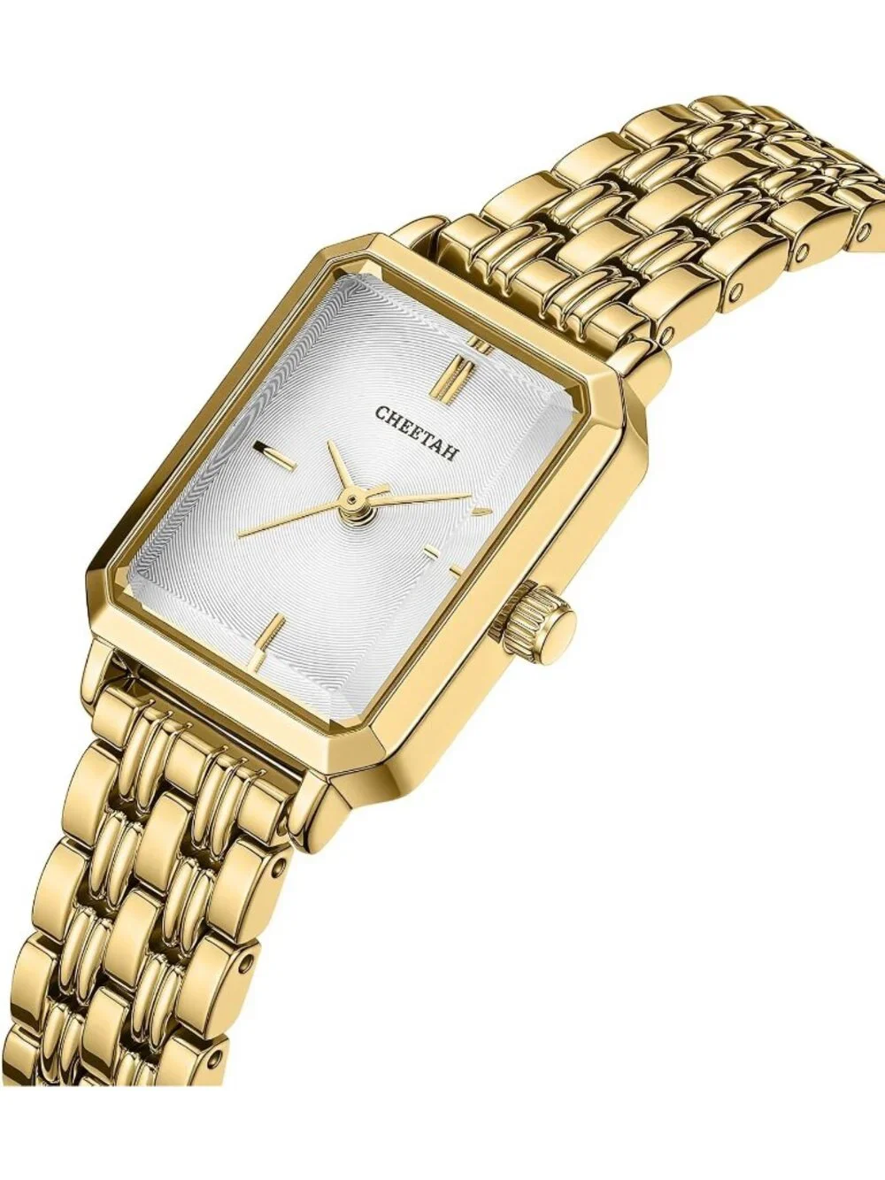 Women's Gold White Two Tone Rectangular Stainless Steel Bracelet Wrist Watch